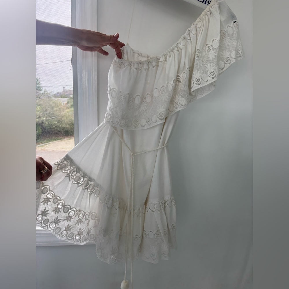MIGUELINA White Lace One-Shoulder Mini Dress